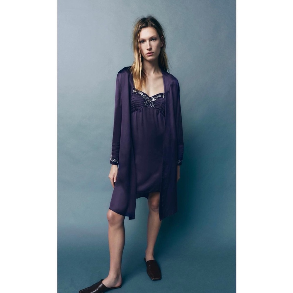 NWT Zara Jewel Trim Satin Robe size S.